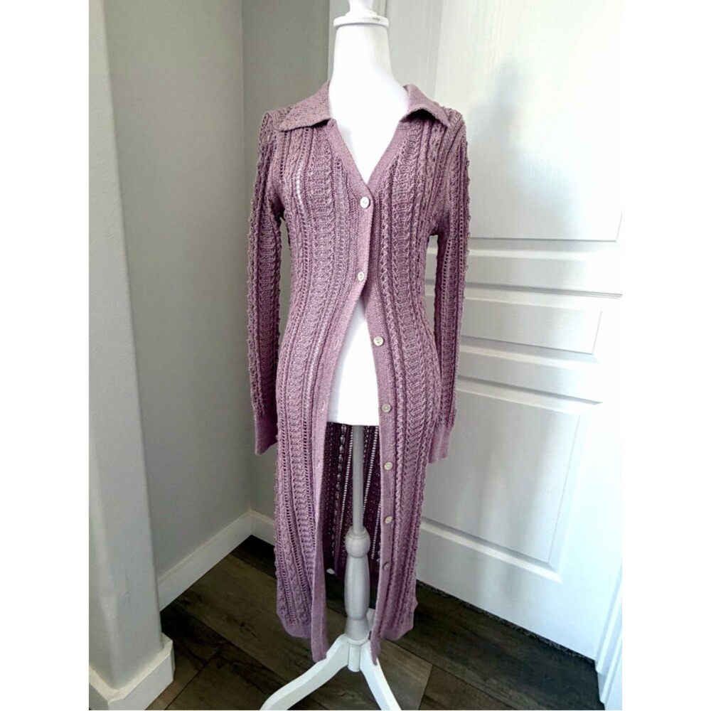 NWT Sundance Augusta Crochet Long Cardigan Lavender Cottage Core XS